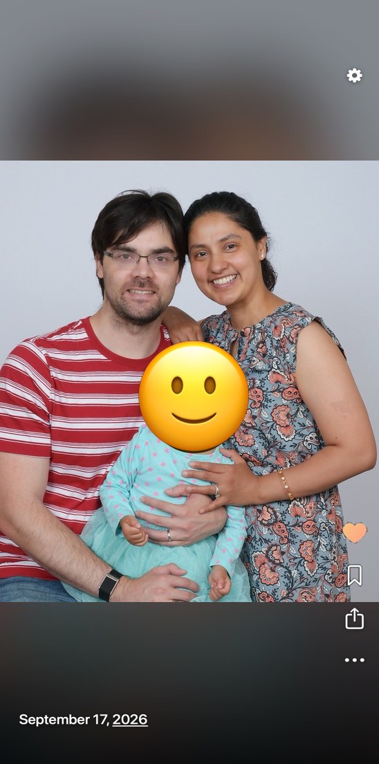 Tyler, his wife, and their daughter in Fondly, the heart tapped.