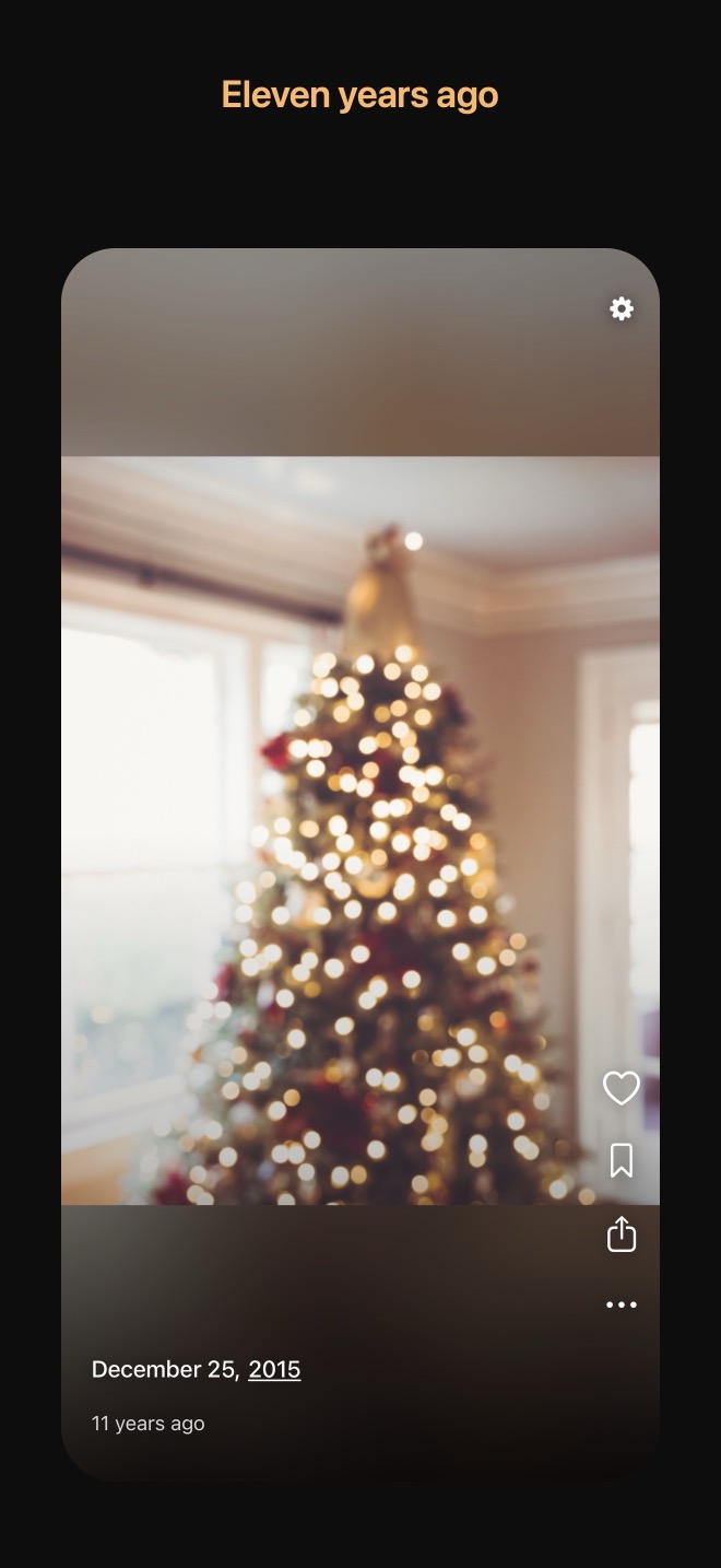 A Christmas tree photograph in Fondly labeled 'eleven years ago.'